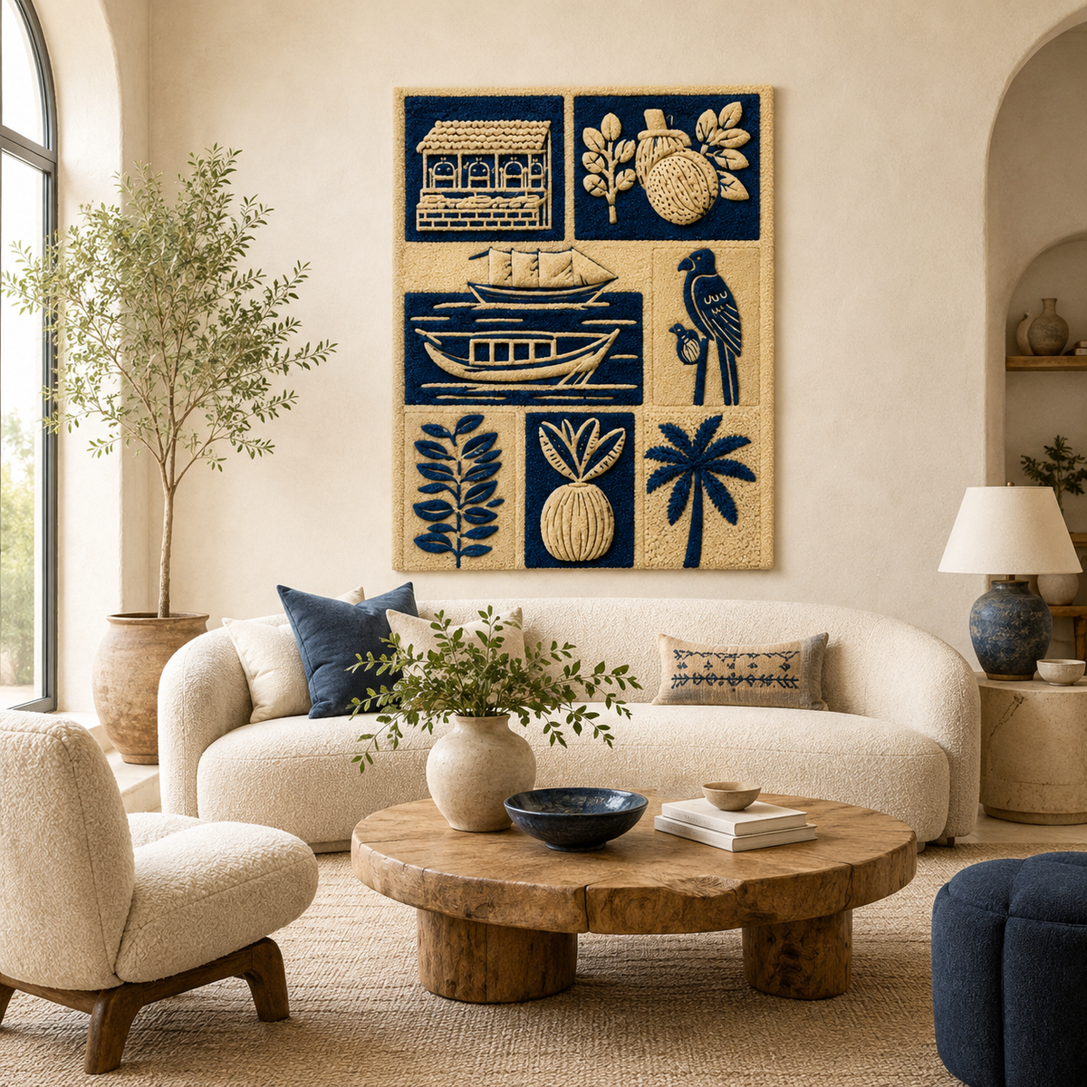Hewn Earth Ember Aviary wall art featuring a detailed, colorful bird illustration displayed on a modern wall.