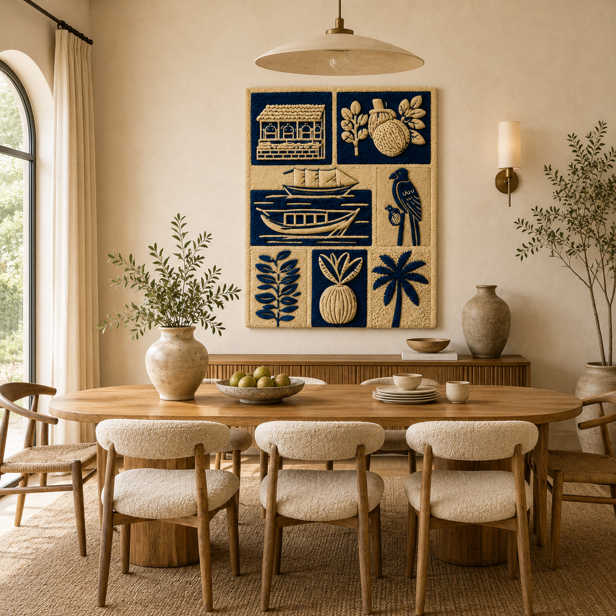 Close-up of Hewn Earth Ember Aviary wall art featuring detailed, textured design with warm earthy tones.