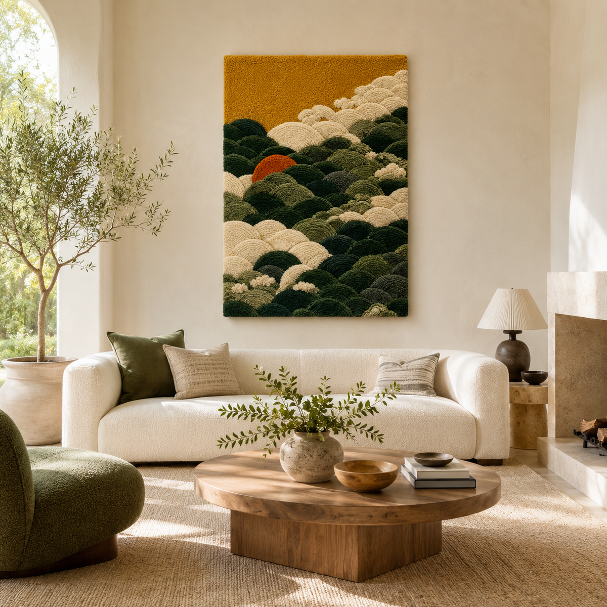 Hewn Earth Gilded Grove wall art featuring a botanical design with gold accents on a neutral background.