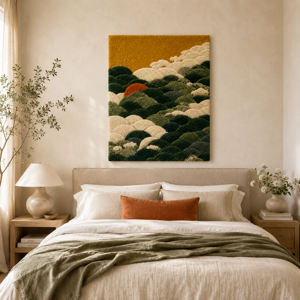 Hewn Earth Gilded Grove wall art featuring a nature-inspired design with gold accents on a neutral background.