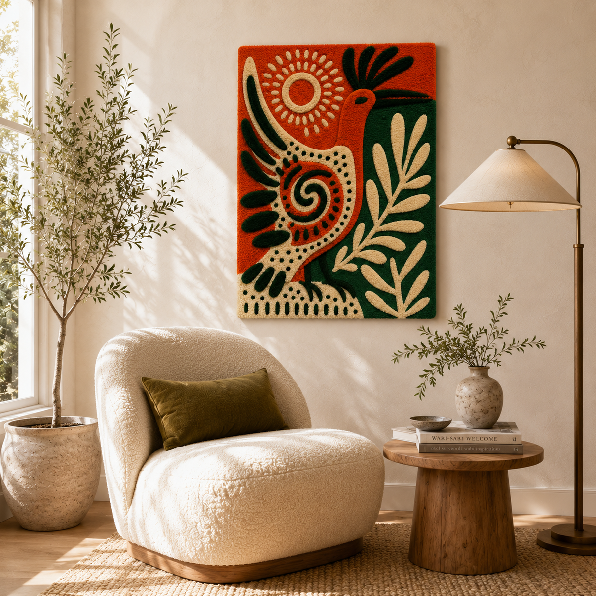 Hewn Earth Afterglow Uplands wall art featuring vibrant landscape scene with warm sunset colors displayed on a wall.
