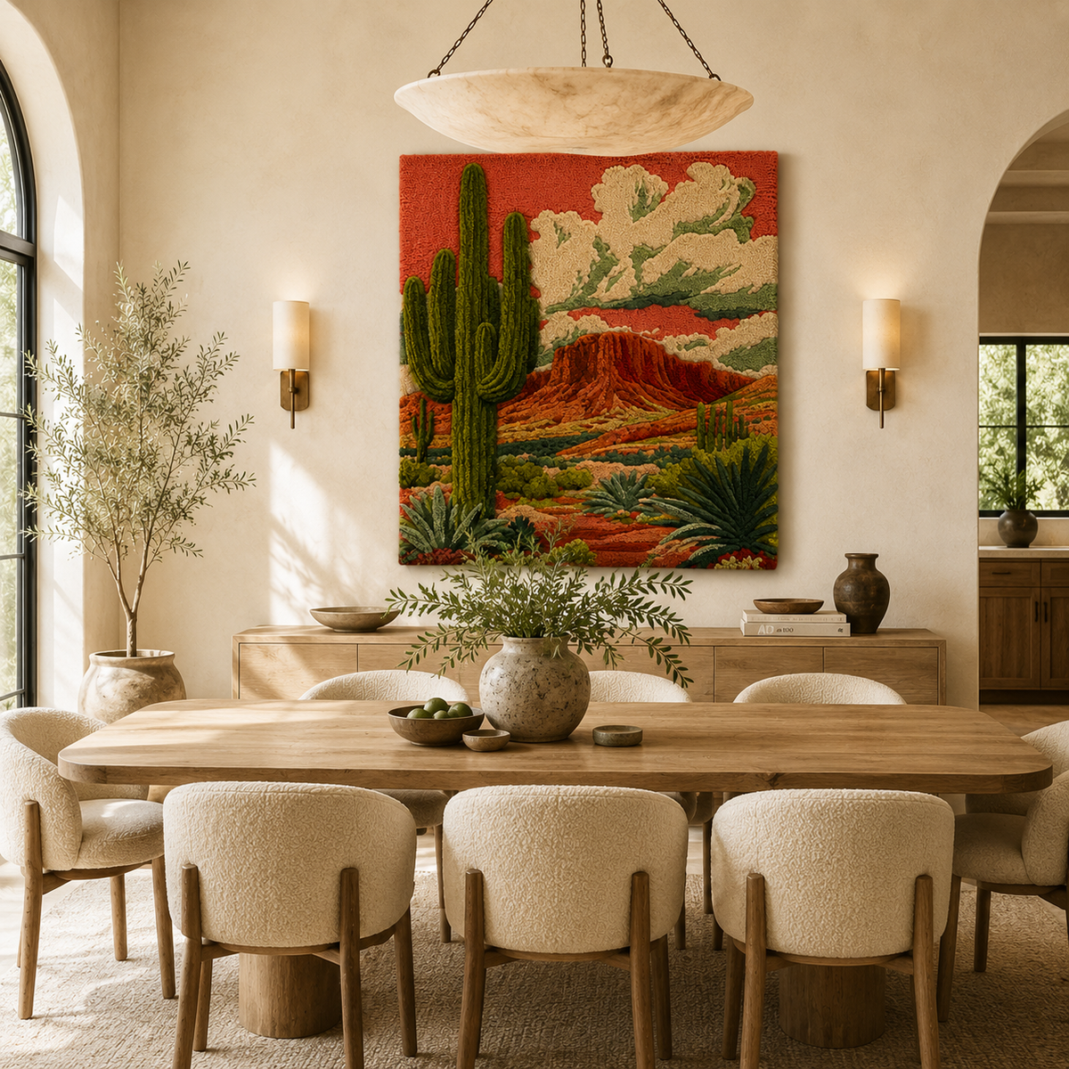 Hewn Earth Luminous Yarrow wall art featuring vibrant yellow and green floral design on a textured background.