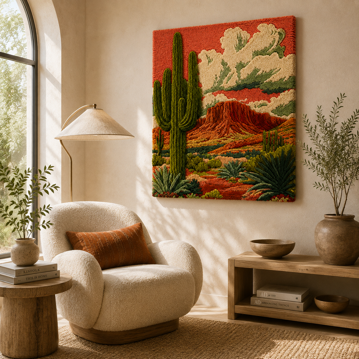Hewn Earth Luminous Yarrow wall art featuring vibrant, intricate botanical design on a textured canvas background.