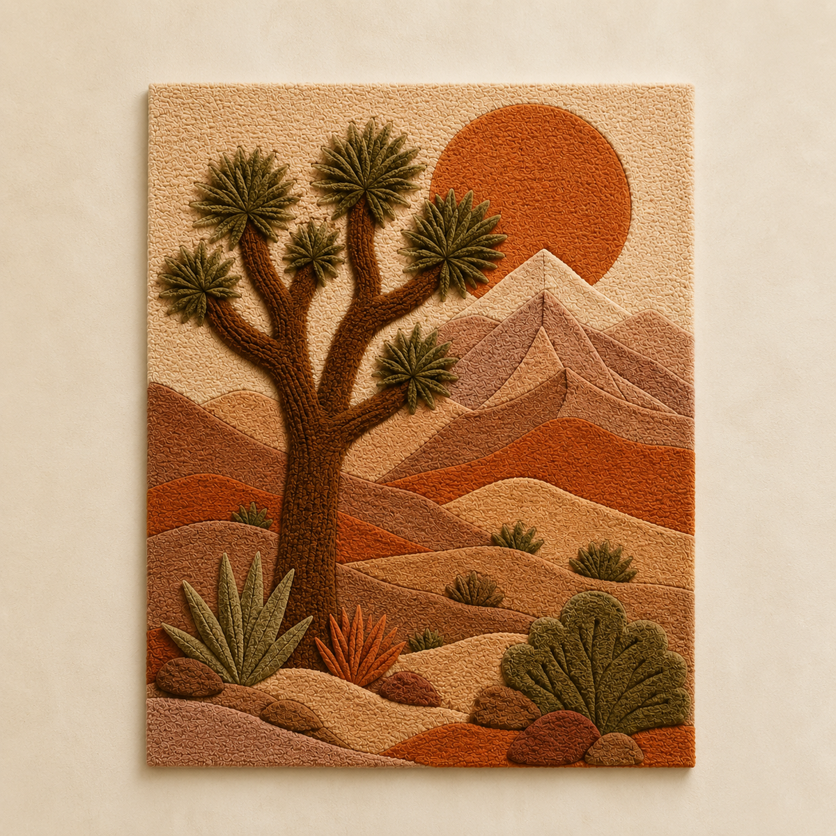 Hewn Earth Afterglow Fjord wall art featuring vibrant, abstract landscape with warm colors on a modern canvas.