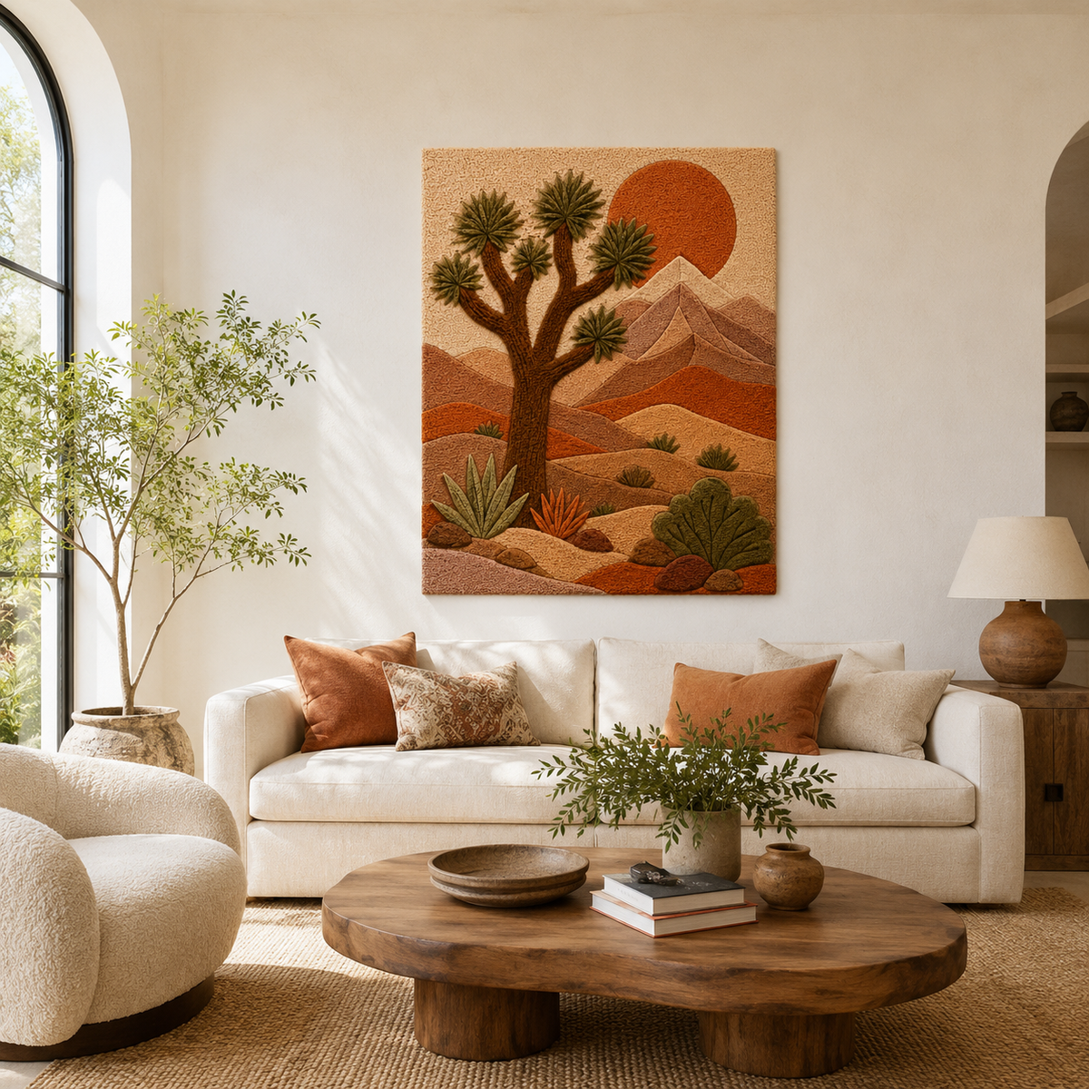 Hewn Earth Afterglow Fjord wall art featuring vibrant sunset colors and scenic fjord landscape in a natural, artistic style.