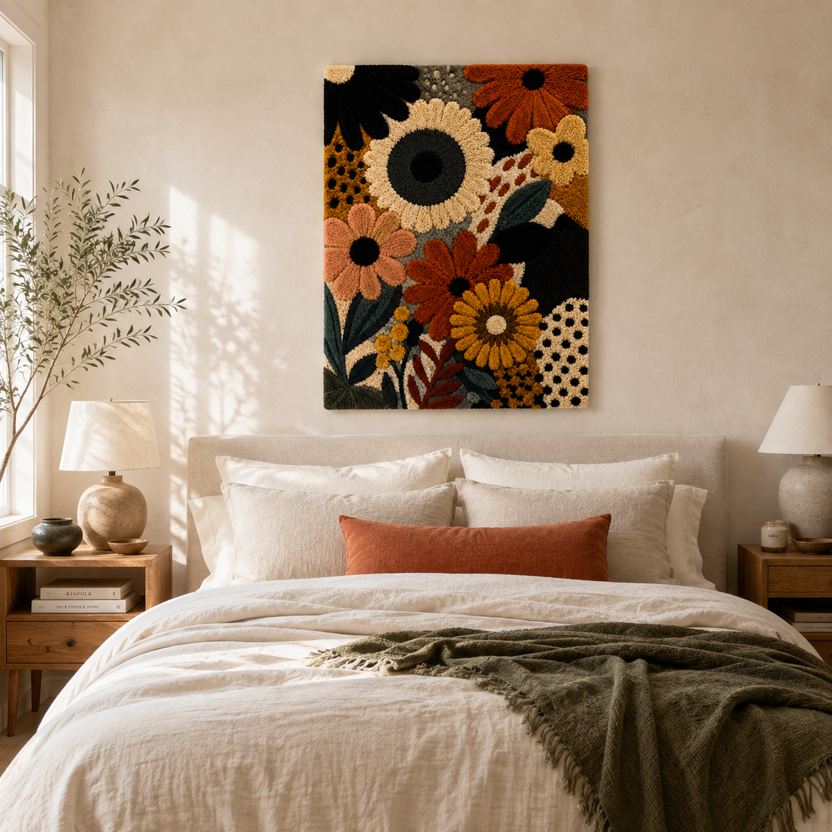 Luminous Iris wall art by Hewn Earth featuring vibrant, glowing iris flowers on a textured background.