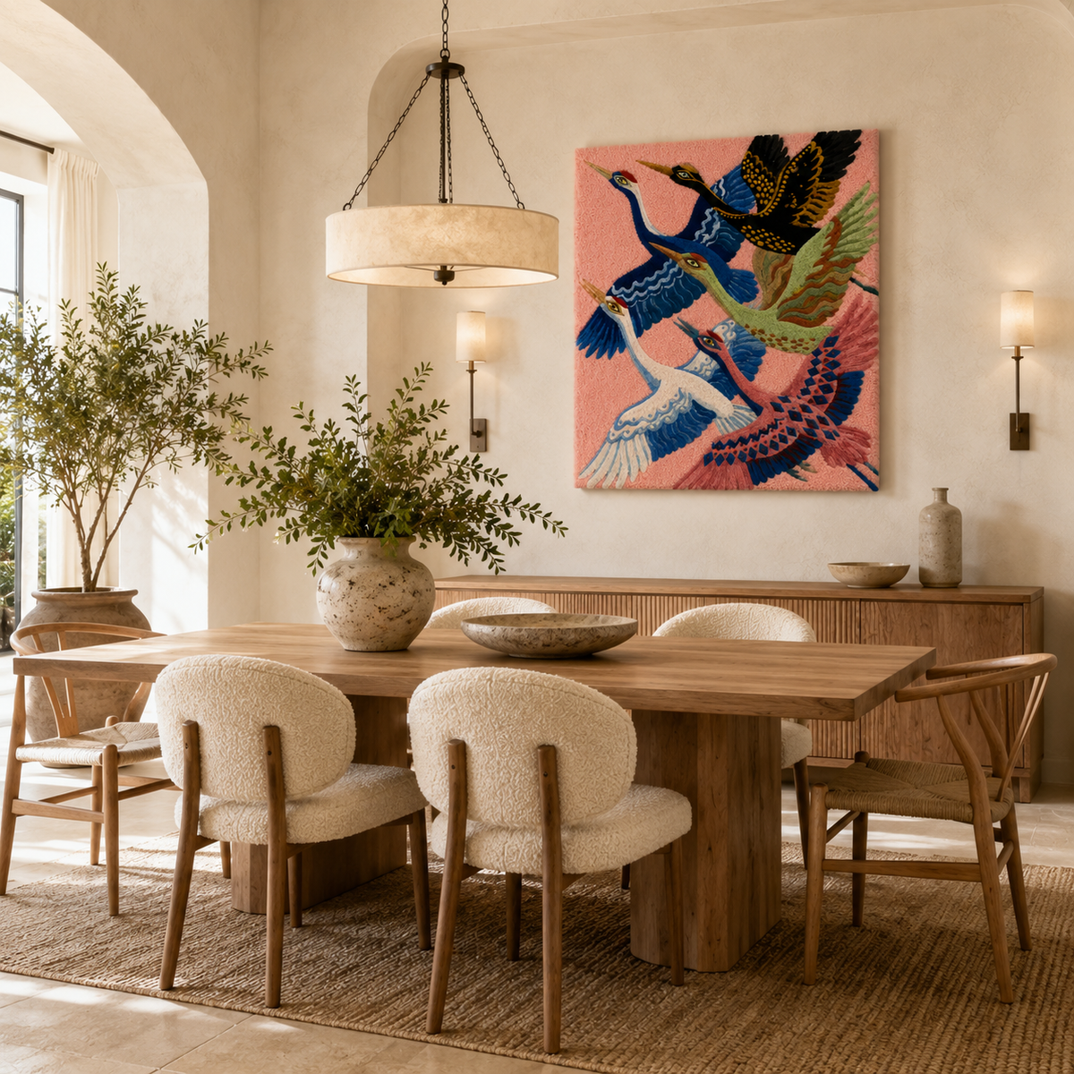 Hewn Earth Ember Reverie wall art featuring abstract, textured design in warm earth tones displayed on a room wall.