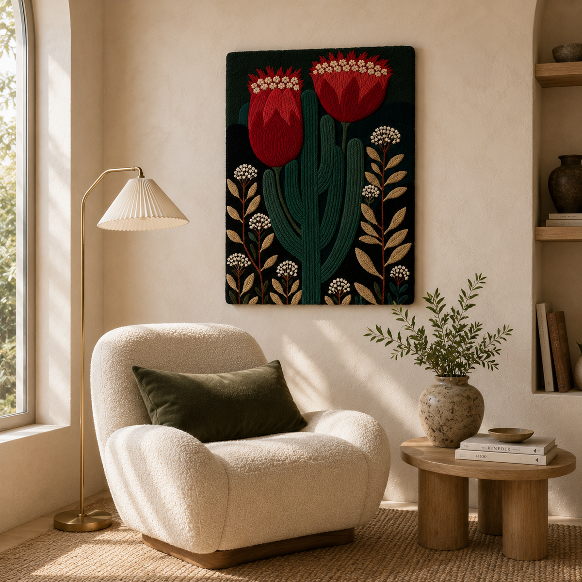 Hewn Earth Afterglow Oasis wall art featuring a vibrant, abstract design displayed on a modern room wall.