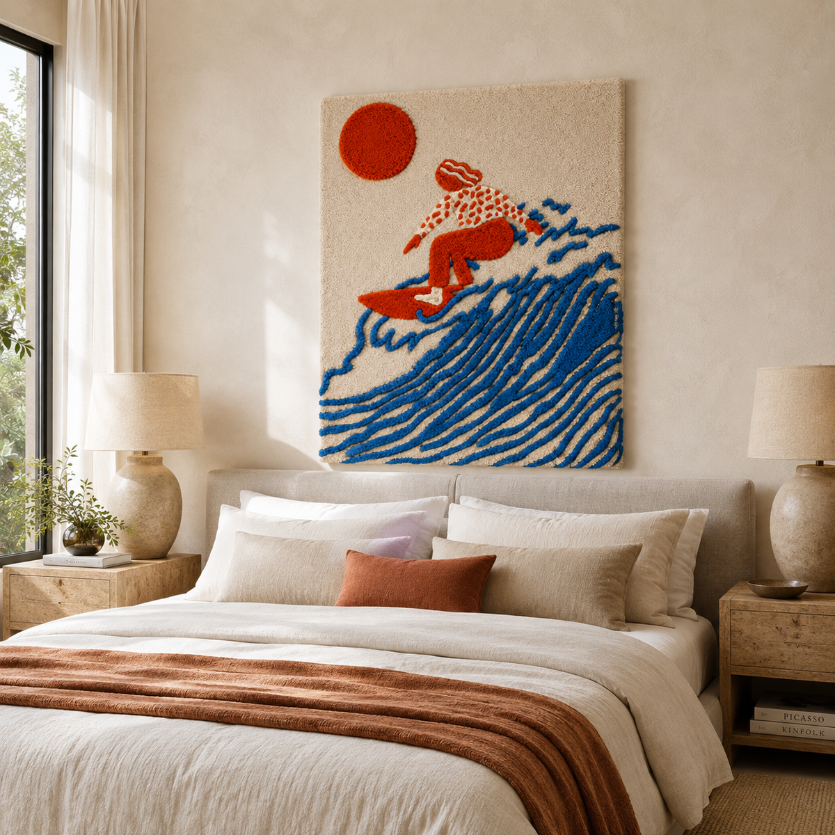 Hewn Earth Ember Dunes wall art featuring warm desert-inspired landscape with dunes and sunset colors.