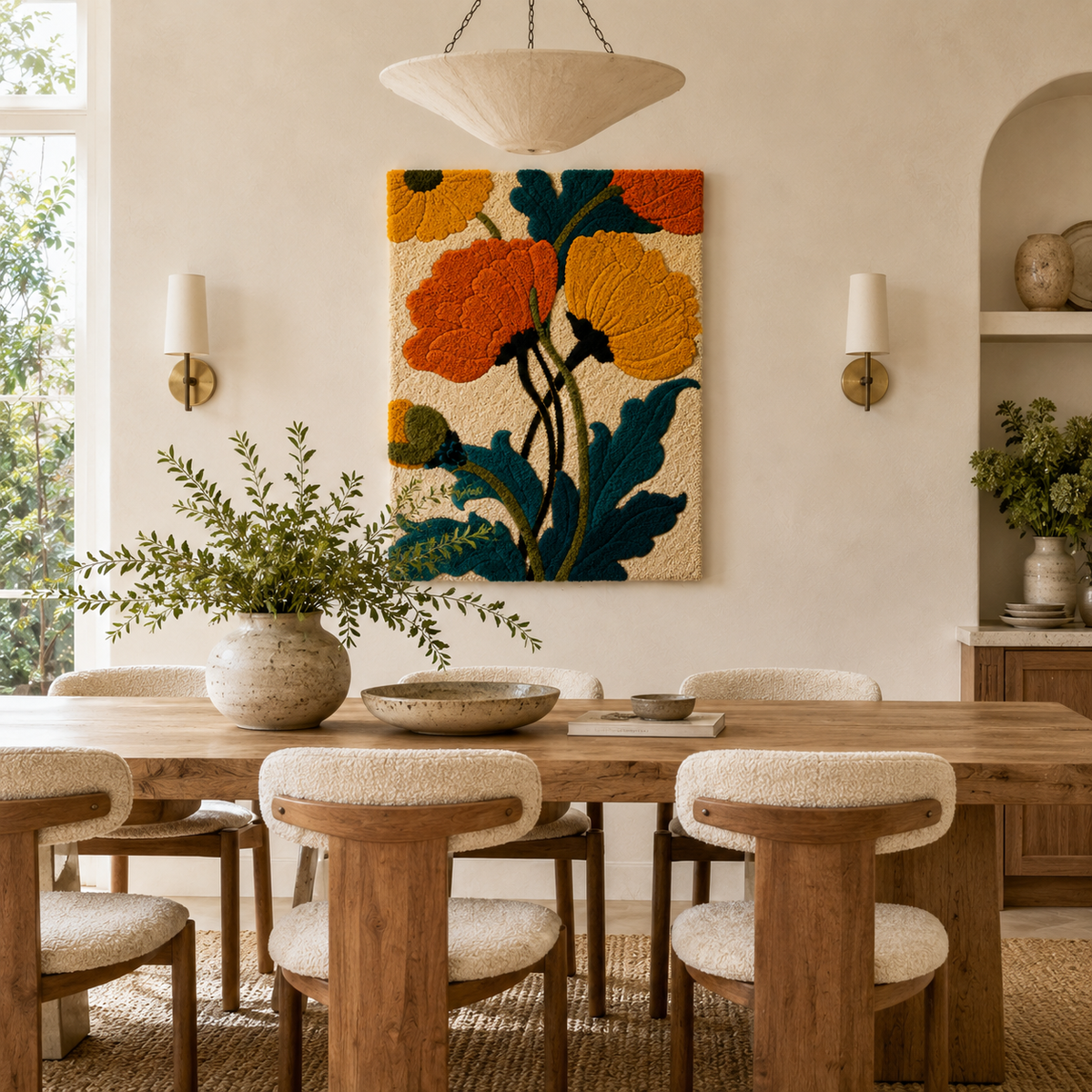 Hewn Earth Luminous Fable wall art featuring abstract design with glowing, textured elements on a neutral background.