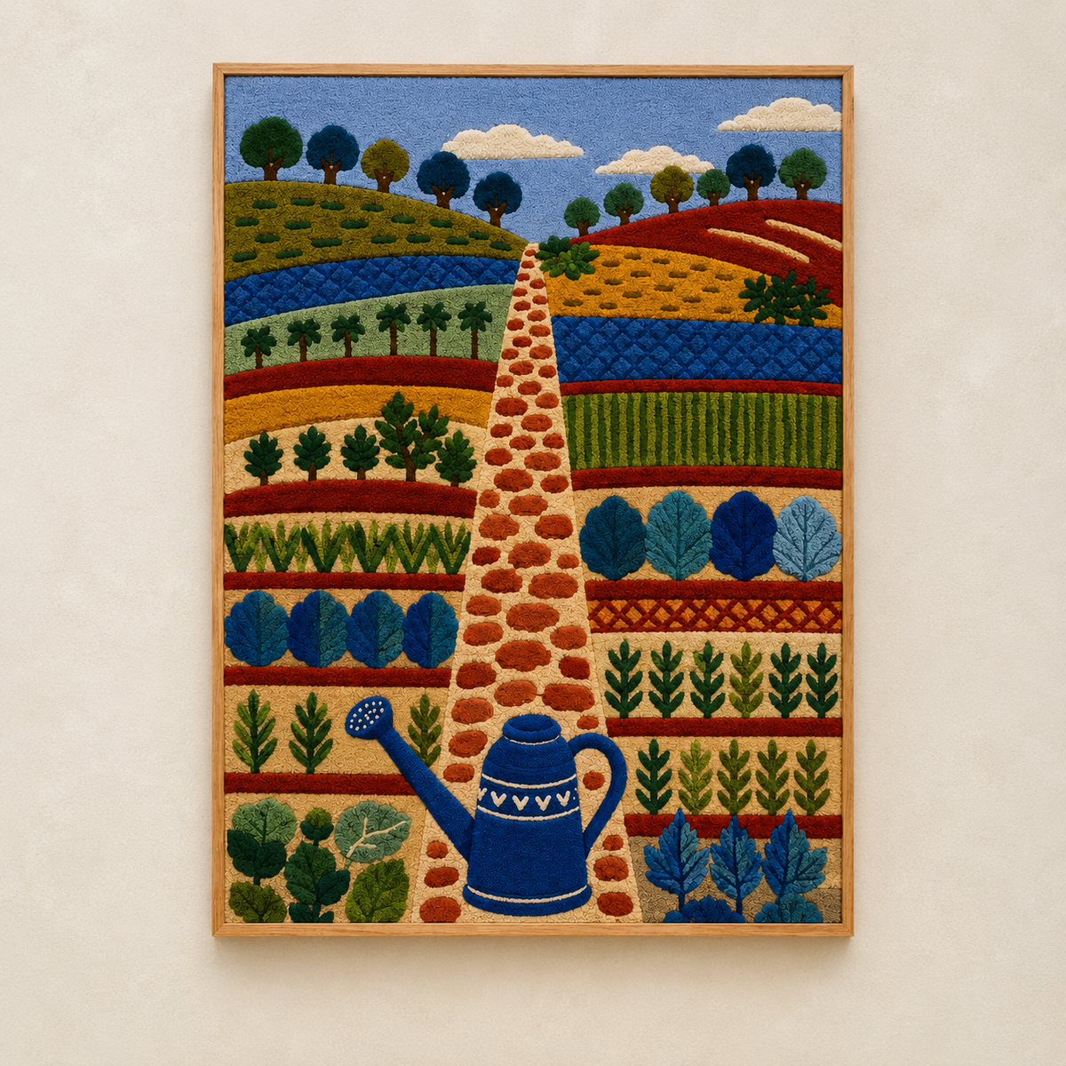 Hewn Earth Afterglow Meadow wall art featuring a vibrant, abstract meadow scene in warm, glowing tones.