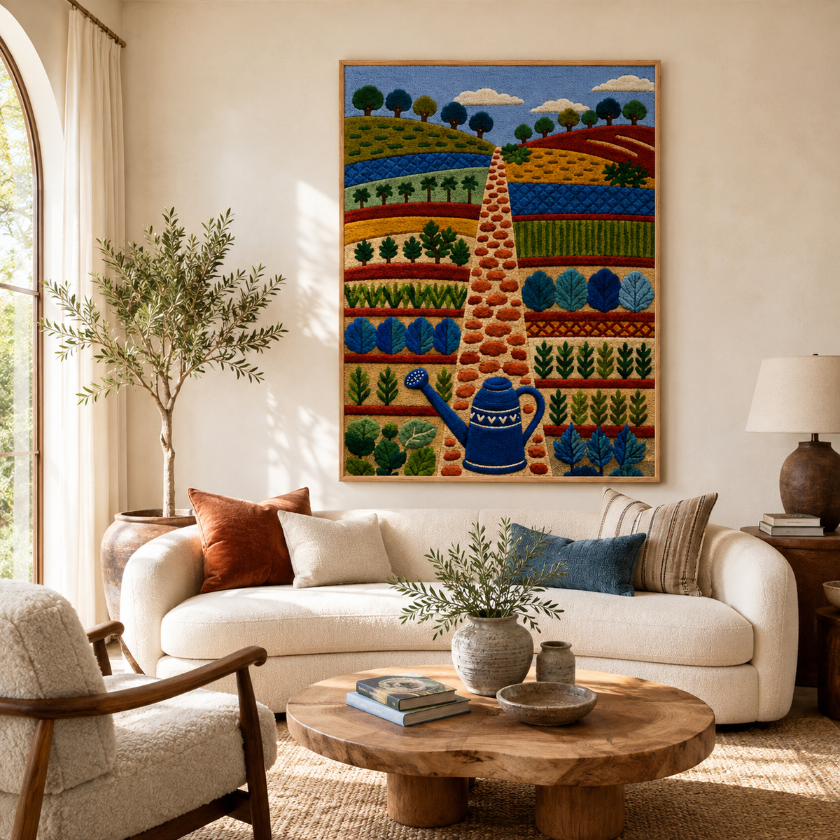Hewn Earth Afterglow Meadow wall art featuring vibrant, colorful landscape scene on canvas for home decor.