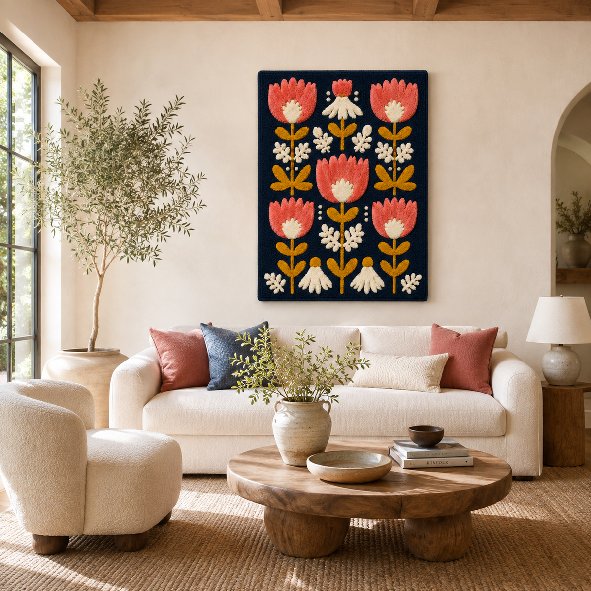 Hewn Earth Cinder tapestry wall art featuring earthy tones and abstract design, perfect for adding natural decor to a room.