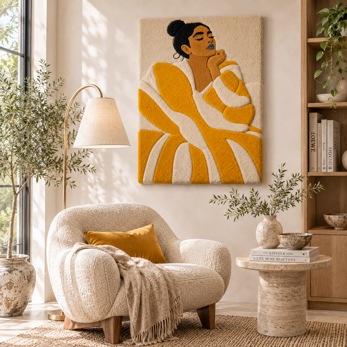 Hewn Earth Ember Cairn wall art featuring a textured, earthy design with warm tones on a neutral background.