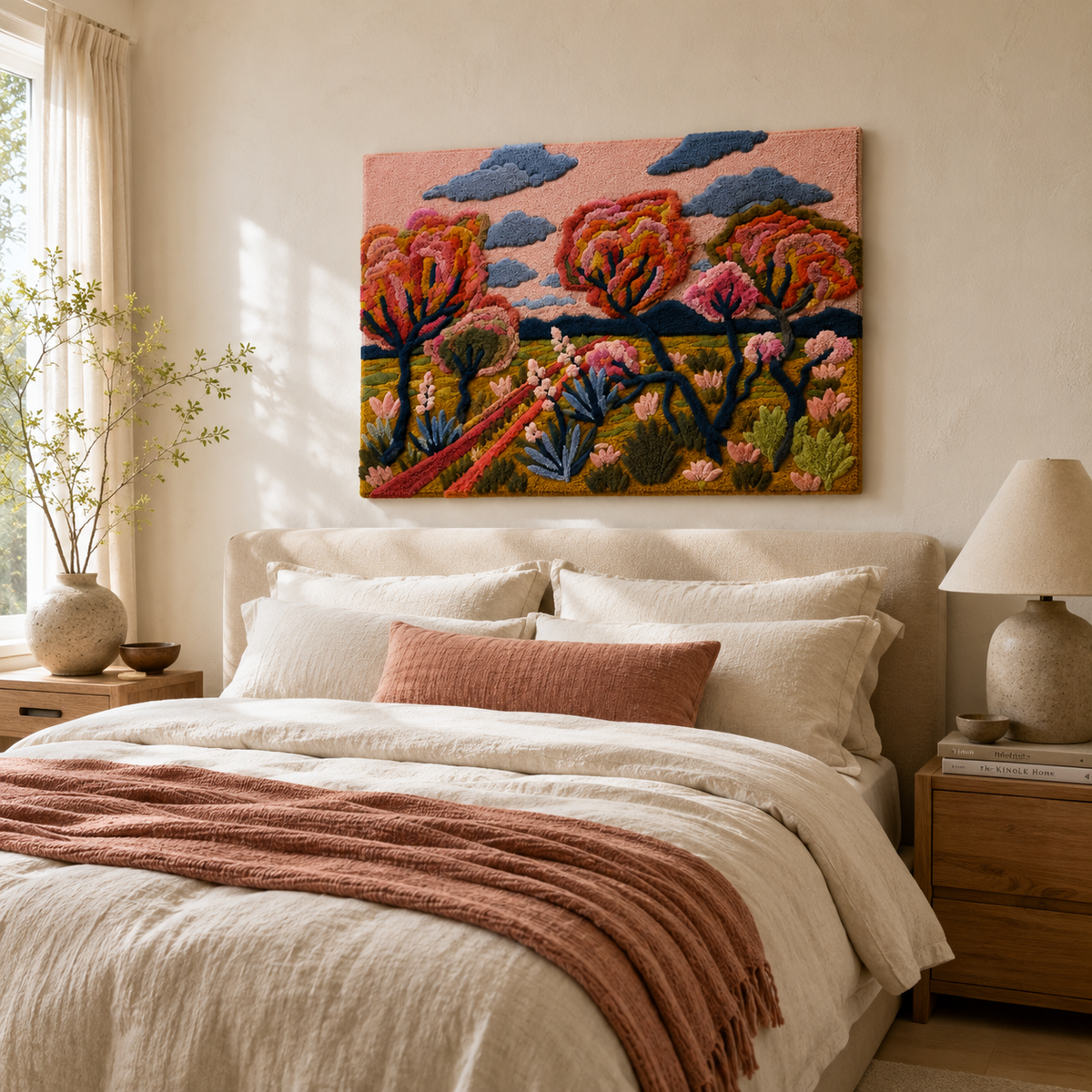 Gilded Juniper wall art by Hewn Earth featuring a vibrant, gold-accented juniper branch artwork on a neutral background.