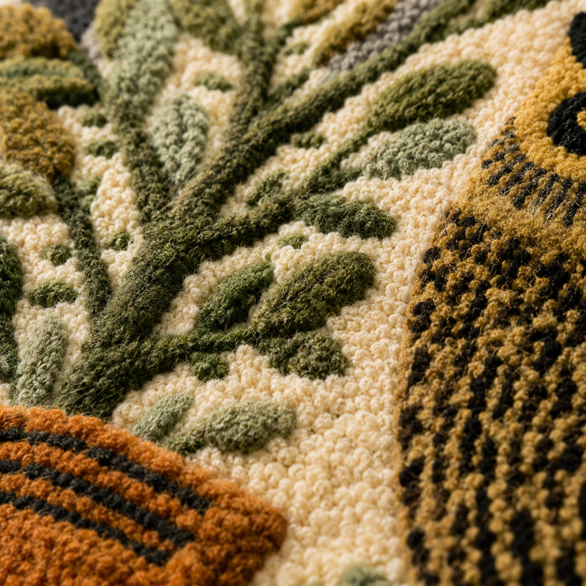 Close-up of Hewn Earth Cinder Fern wall art featuring detailed green fern leaves on textured background.