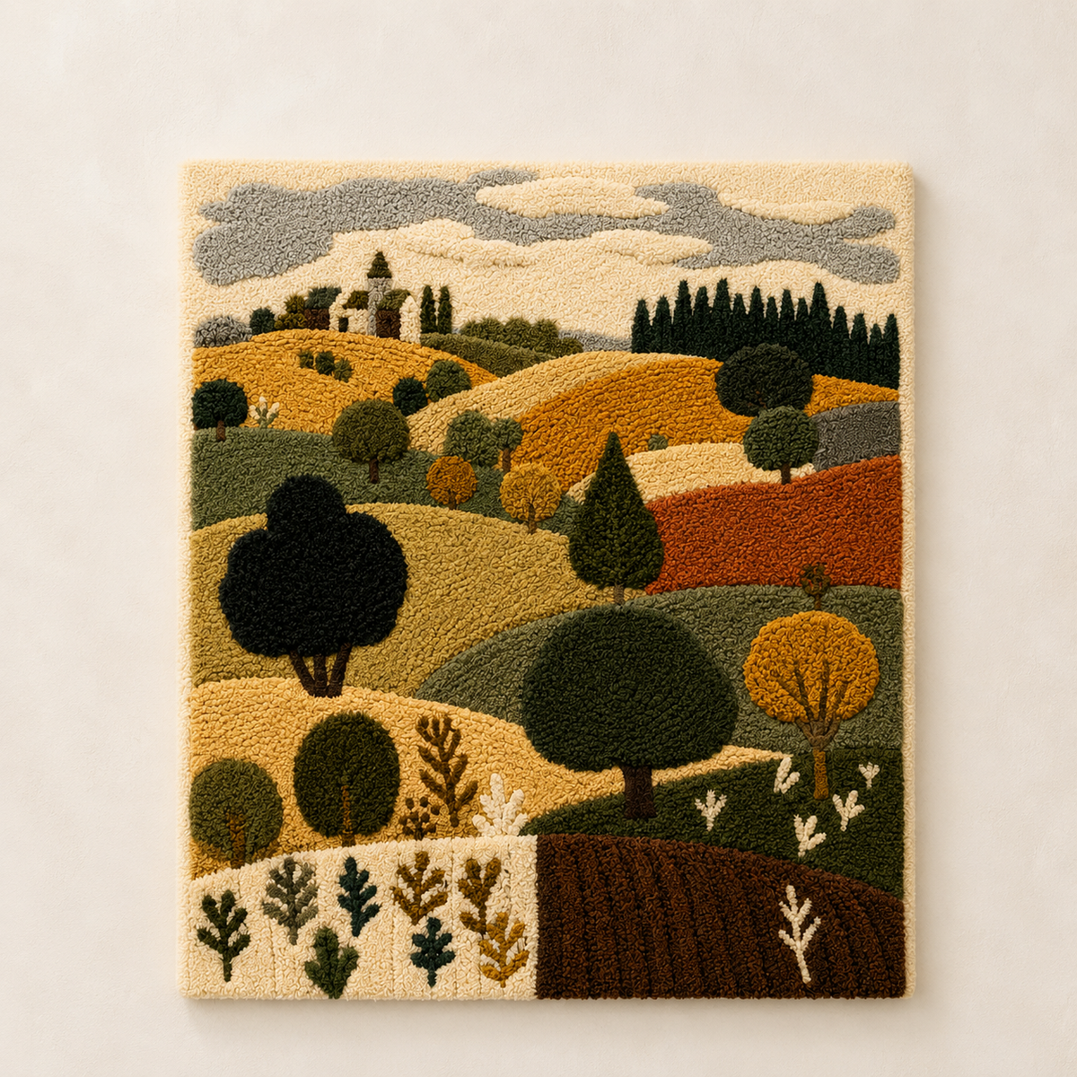 Close-up of Hewn Earth Ember Bloom wall art featuring intricate textured design and warm earthy tones.