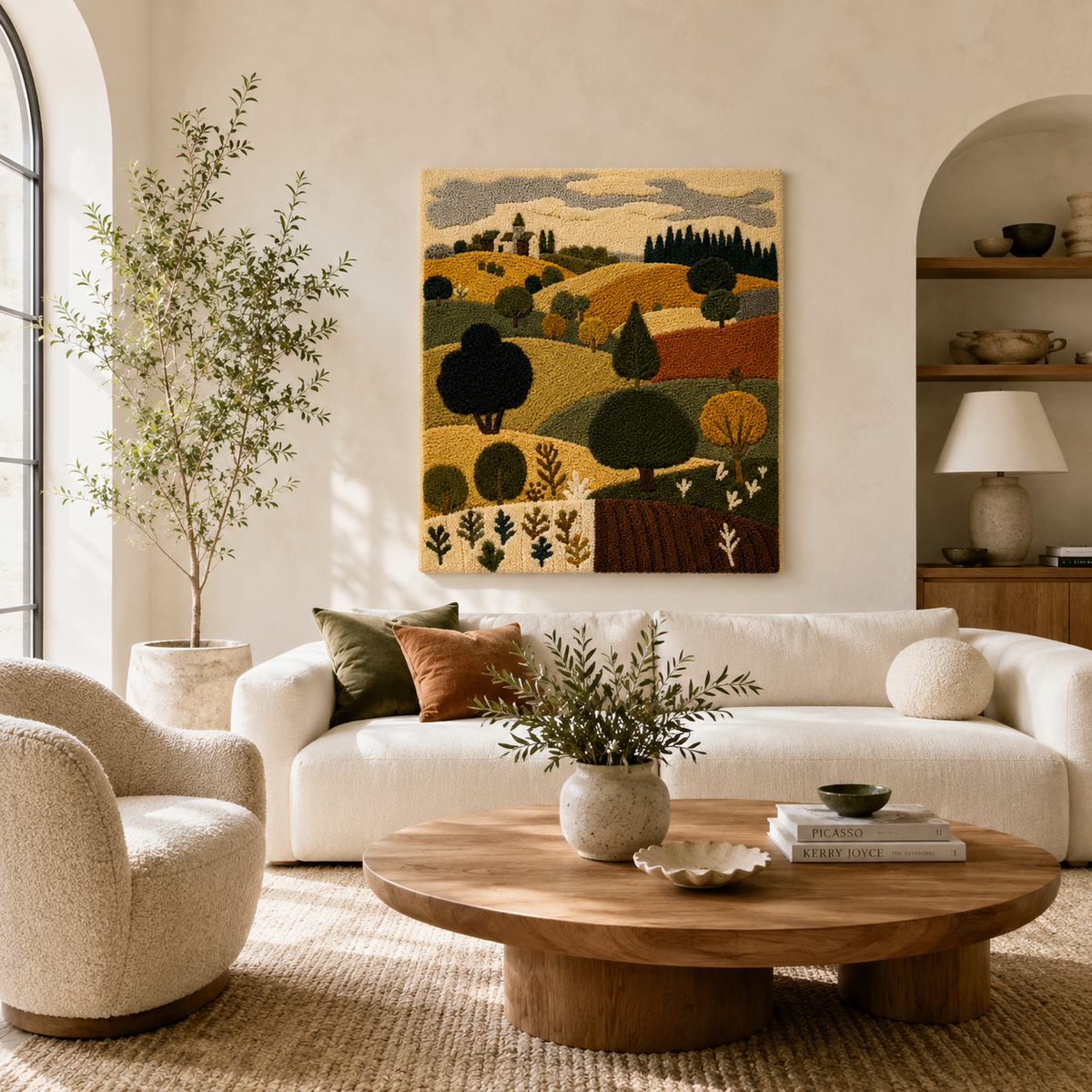 Hewn Earth Ember Bloom wall art featuring vibrant, abstract floral design on a textured background.