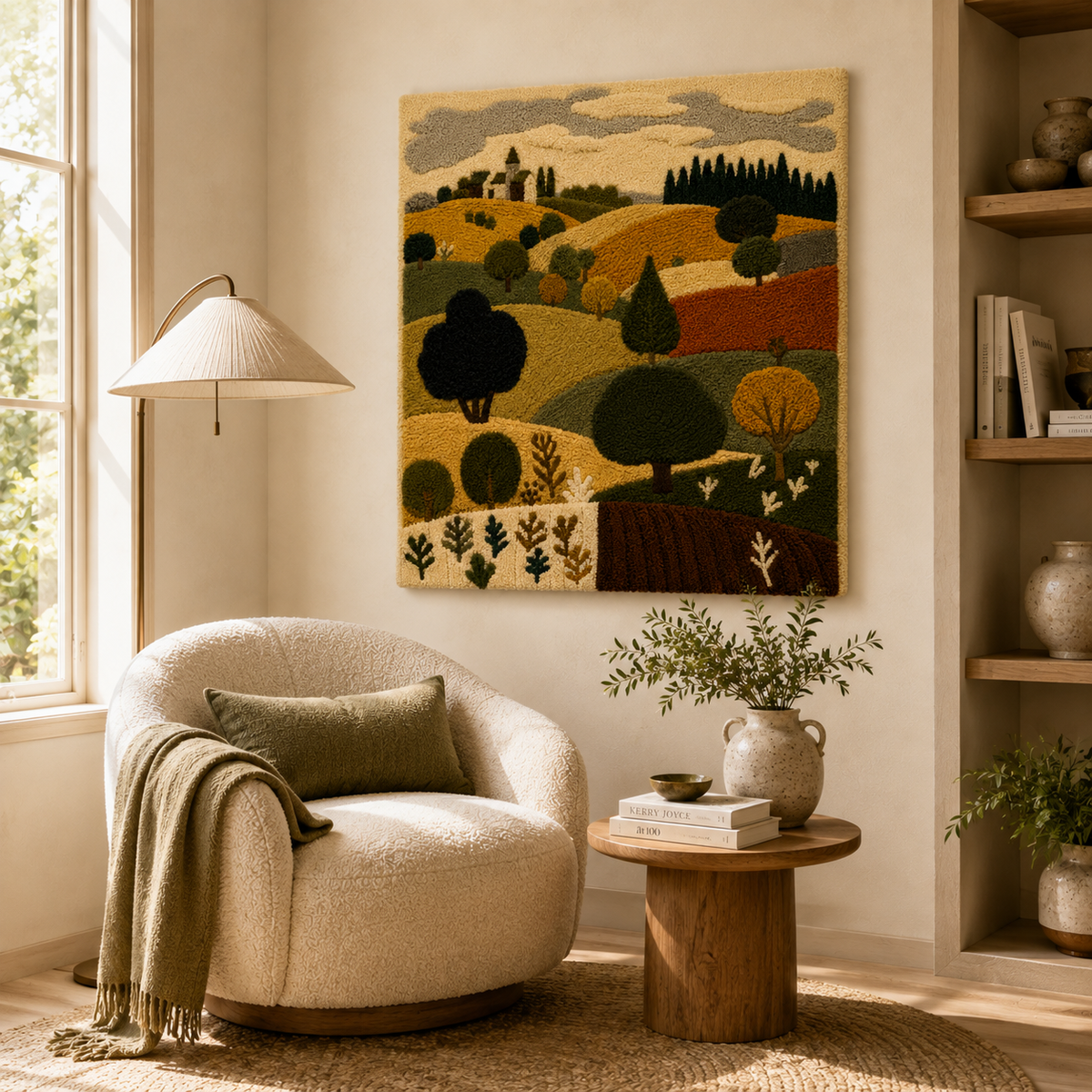 Colorful Ember Bloom wall art by Hewn Earth featuring vibrant, abstract floral design on a textured canvas.