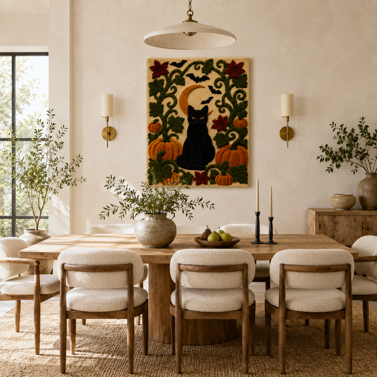 Hewn Earth Gilded Horizon wall art featuring a serene, gold-accented landscape scene displayed on a modern wall.
