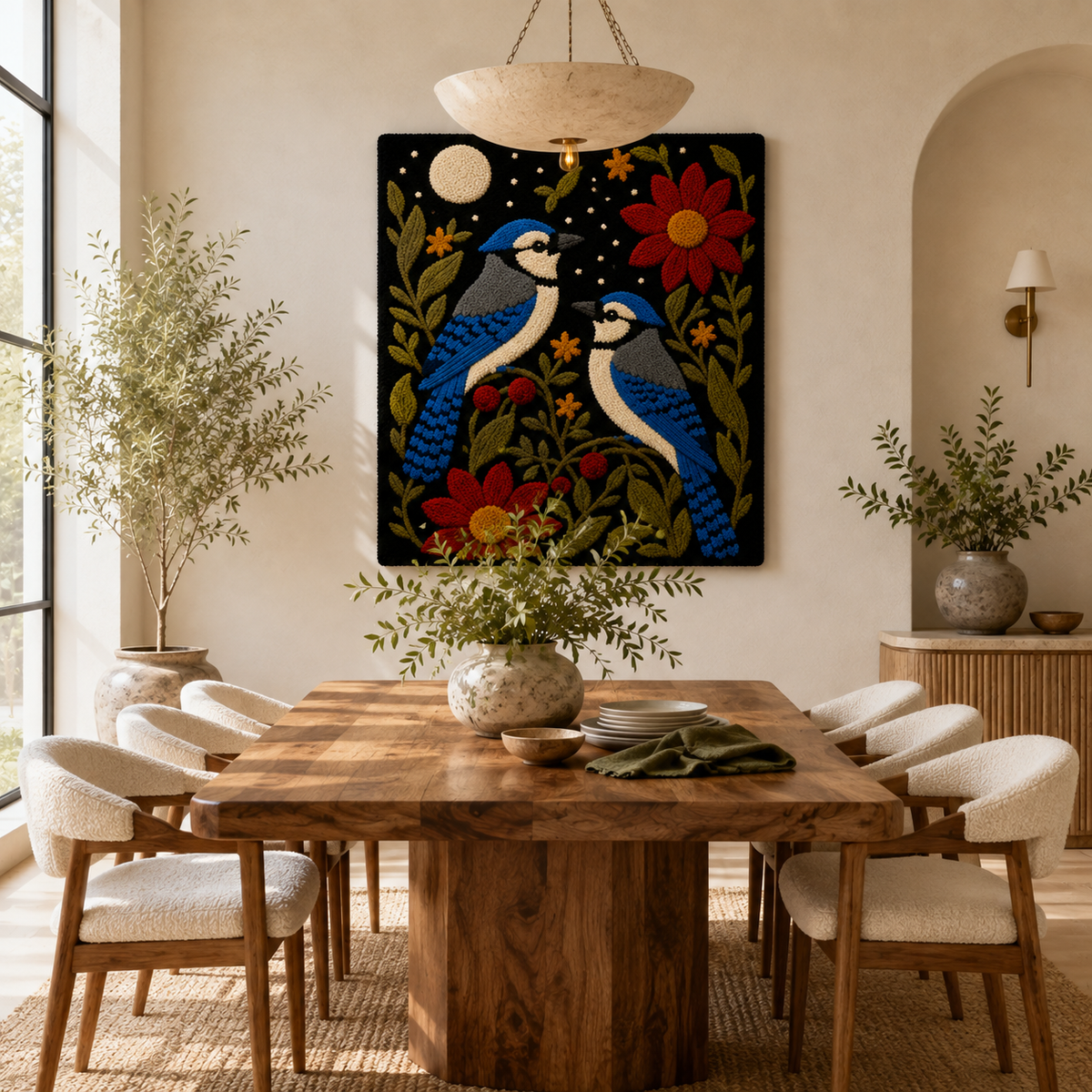 Hewn Earth Cinder Eclipse wall art featuring a circular, textured design in earthy tones, displayed on a modern room wall.