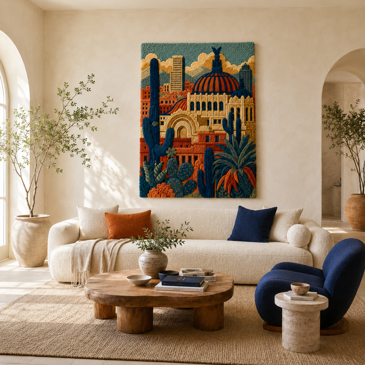 Hewn Earth Luminous Aster wall art featuring a luminous, abstract floral design displayed on a modern interior wall.