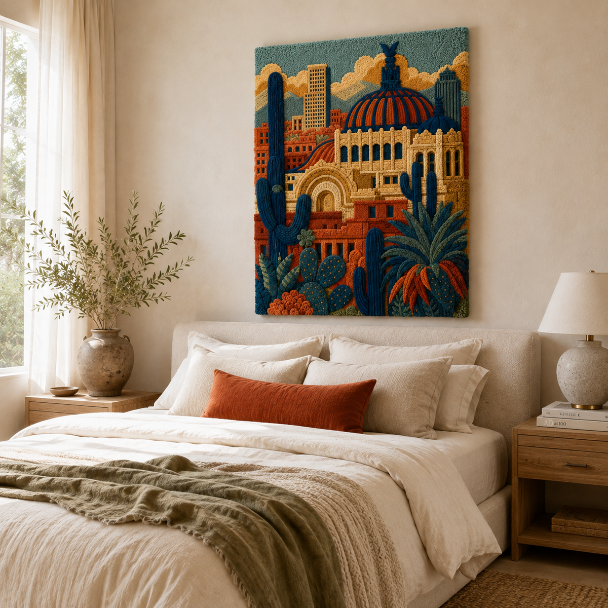 Close-up of Hewn Earth Luminous Aster wall art featuring detailed, textured botanical design in luminous shades.