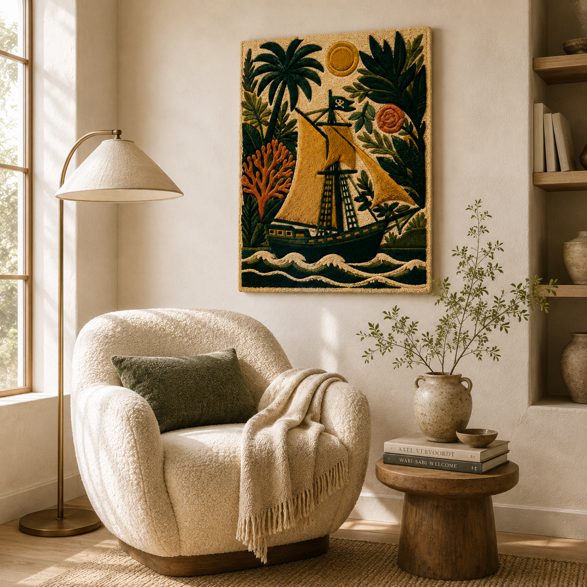 Hewn Earth Ember Jardin wall art featuring vibrant abstract botanical design on a textured surface.