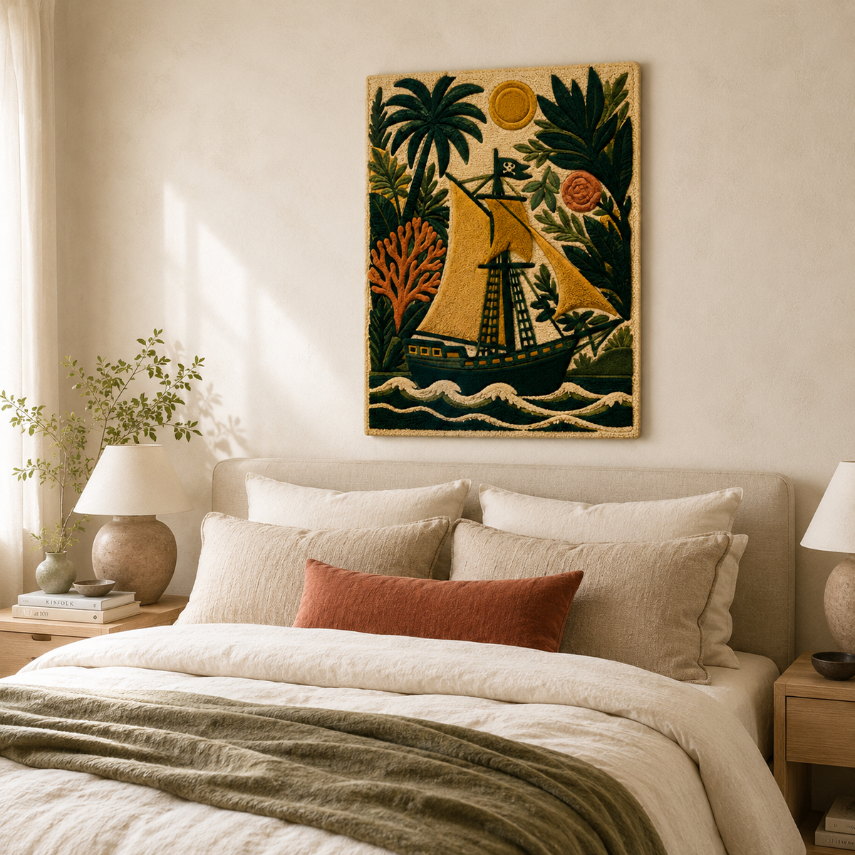 Hewn Earth Ember Jardin wall art featuring vibrant, abstract design with warm earthy tones on a textured surface.