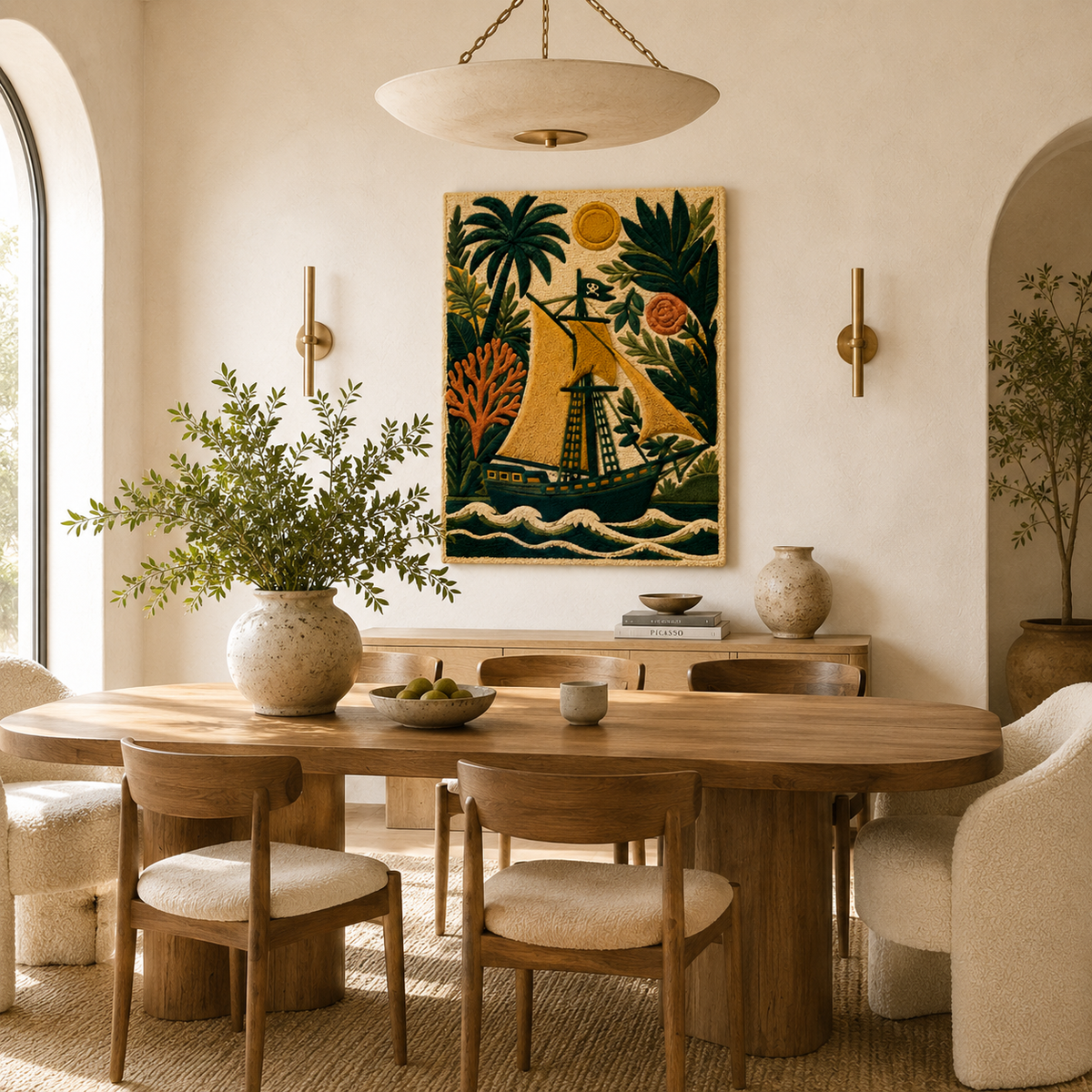 Hewn Earth Ember Jardin wall art featuring abstract botanical design in earthy tones, suitable for modern home decor.