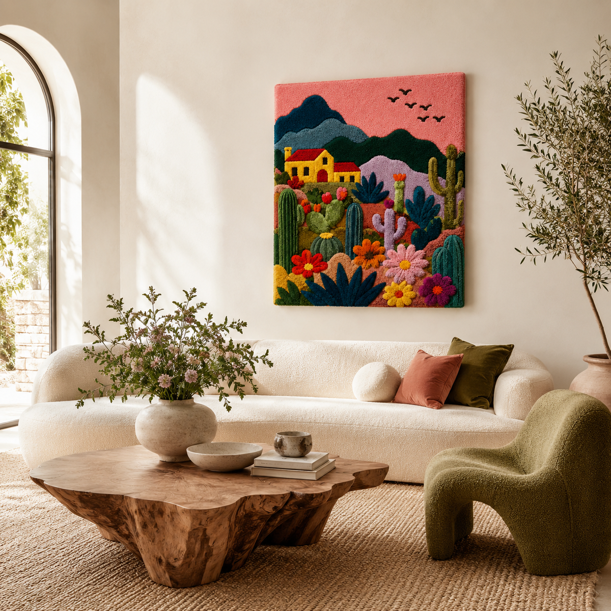 Hewn Earth Afterglow Garden wall art featuring vibrant, abstract floral design on a white background for modern home decor.