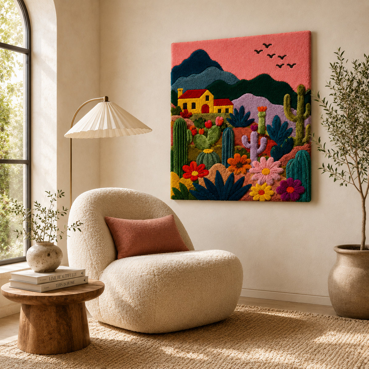 Hewn Earth Afterglow Garden wall art featuring vibrant, abstract garden scene in warm tones, ideal for modern home decor.