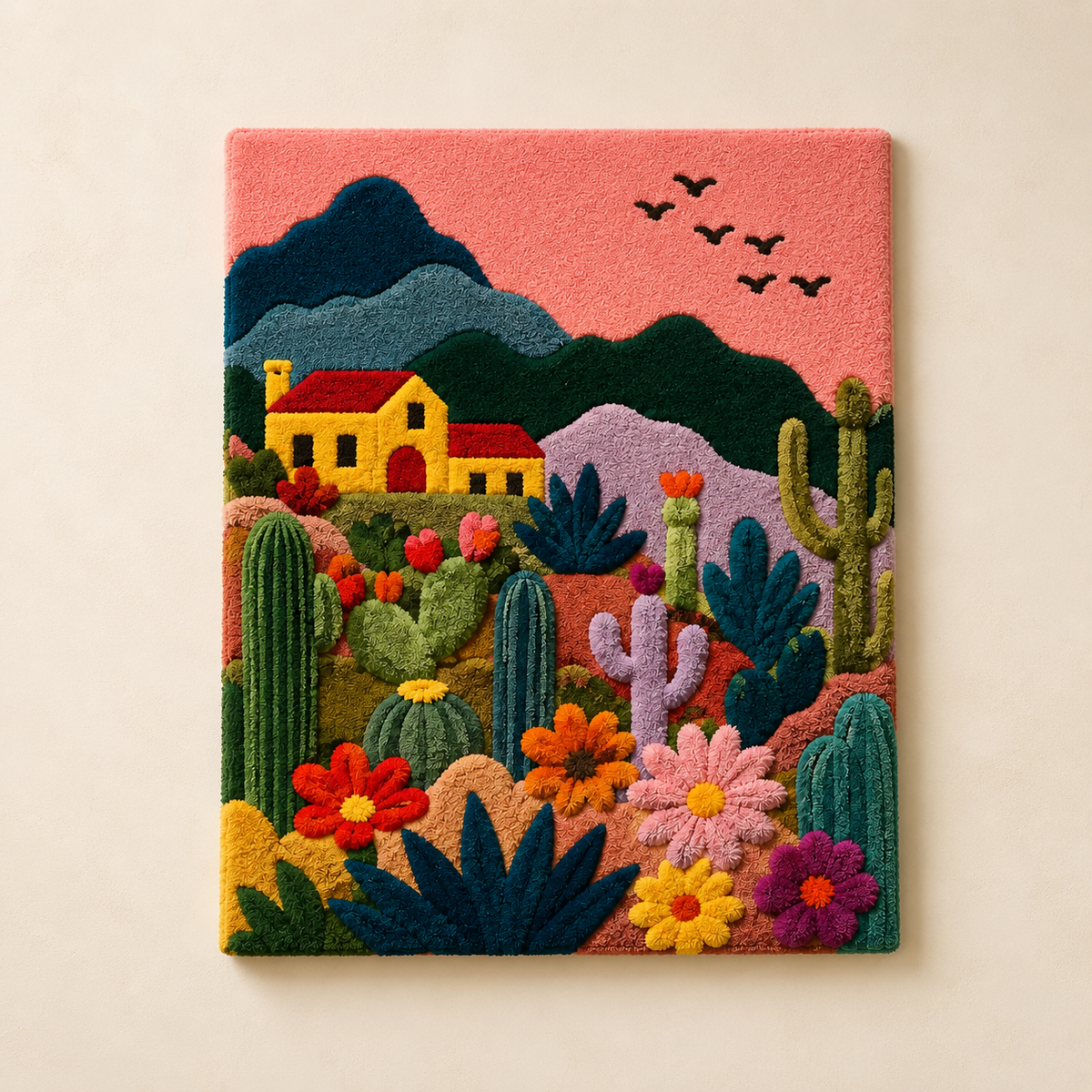 Hewn Earth Afterglow Garden wall art featuring vibrant, abstract botanical design on a large decorative wall piece.