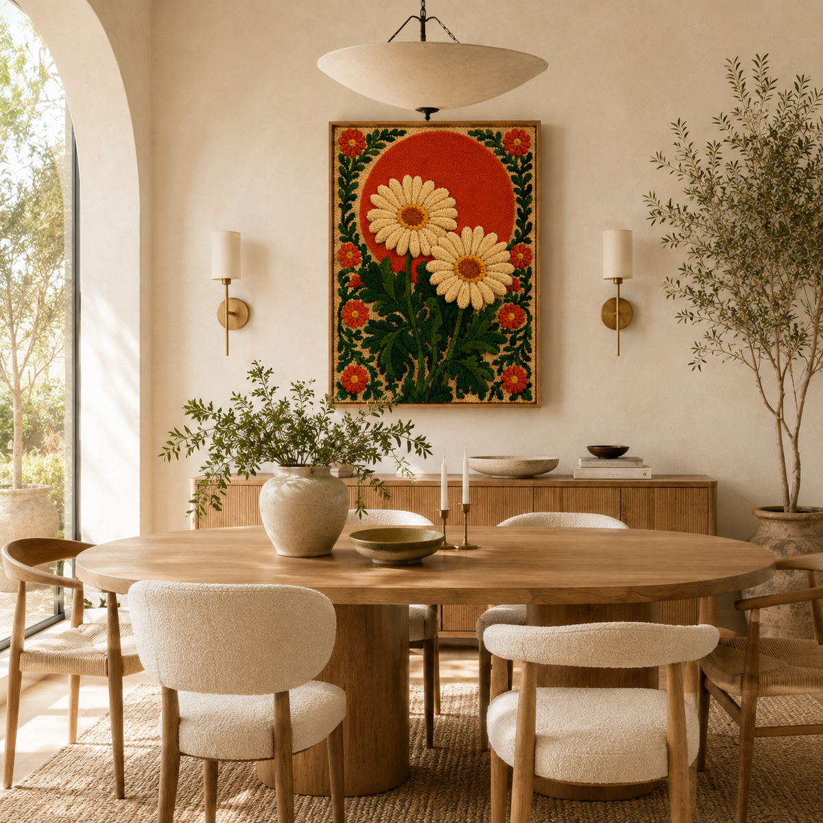 Hewn Earth Cinder Nightingale wall art featuring a detailed illustration of a bird perched on branches, decorative nature-inspired decor.