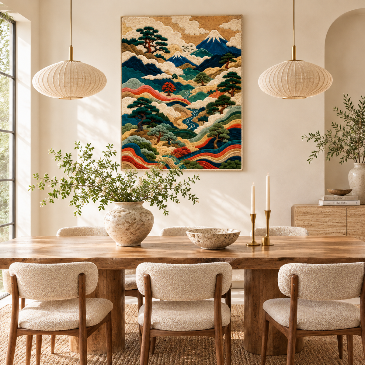 Hewn Earth Gilded Cove wall art featuring a serene landscape with gold accents, suitable for modern home decor.