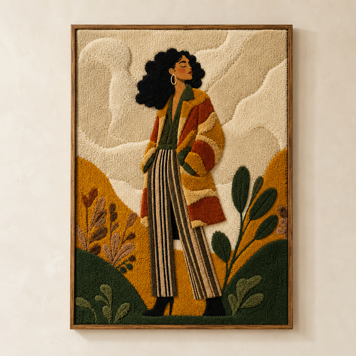 Close-up of Hewn Earth Afterglow Embankment wall art, featuring vibrant colors and textured details on a canvas.