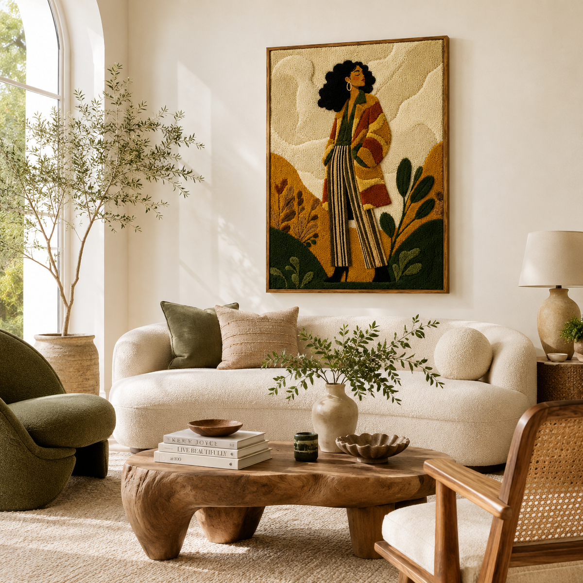 Hewn Earth Afterglow Embankment wall art featuring vibrant, abstract landscape with warm tones and textured design.