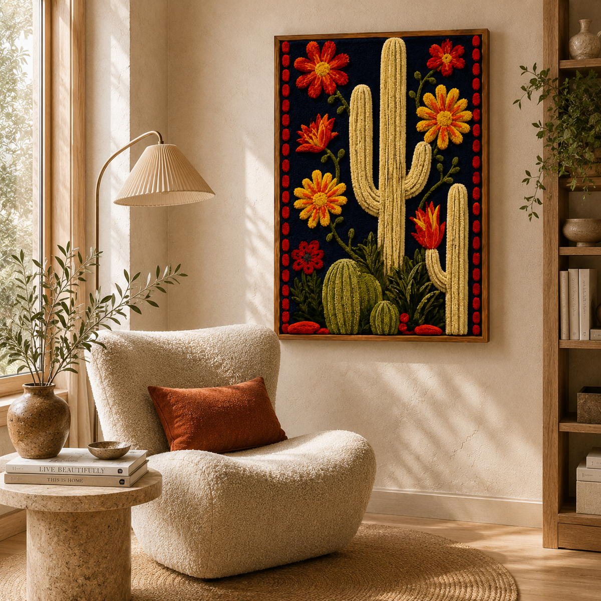 Hewn Earth Cinder Lagoon wall art featuring abstract design with earthy tones, modern wall decor for living spaces.