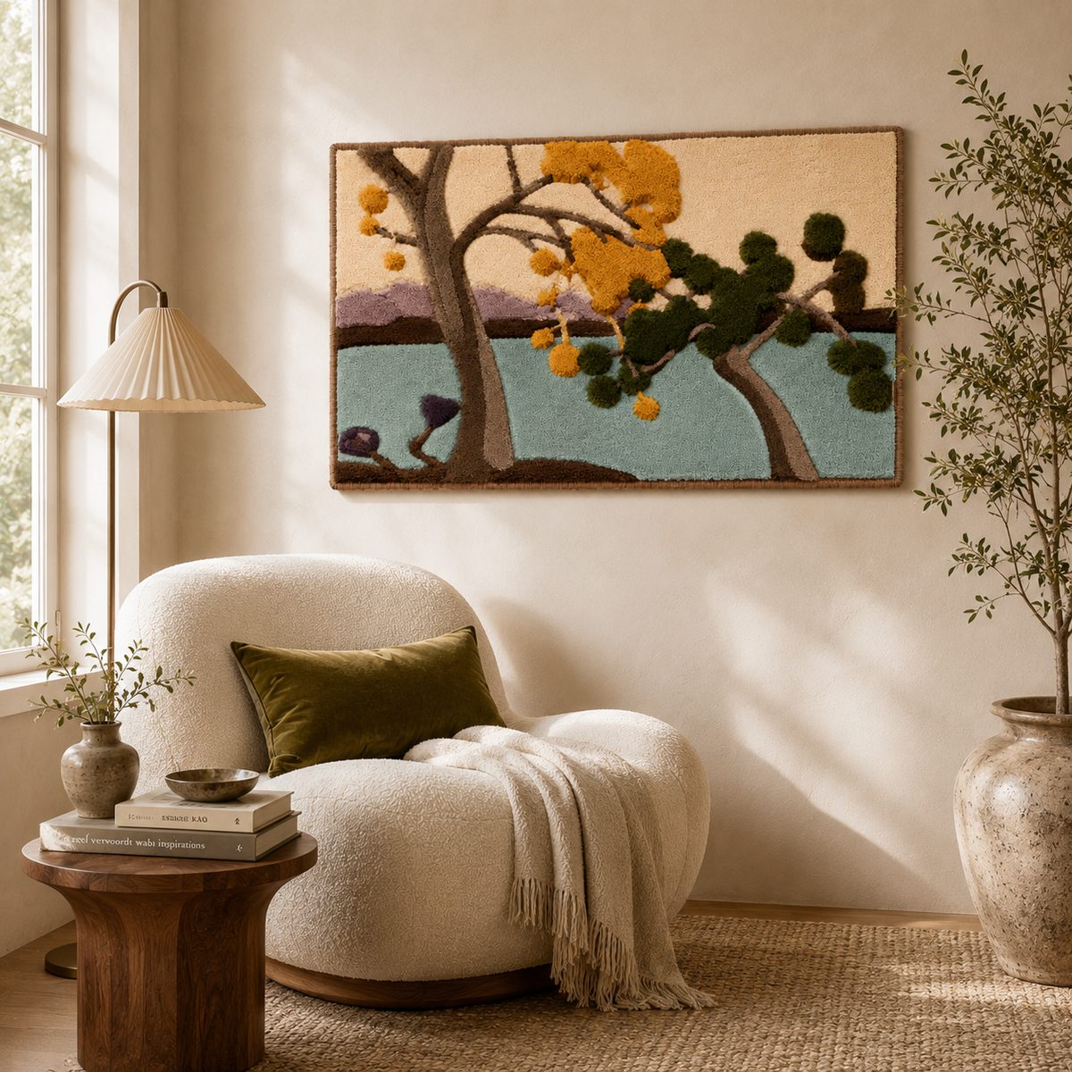 Hewn Earth Luminous Isle wall art featuring a vibrant, illuminated design on a neutral wall backdrop.