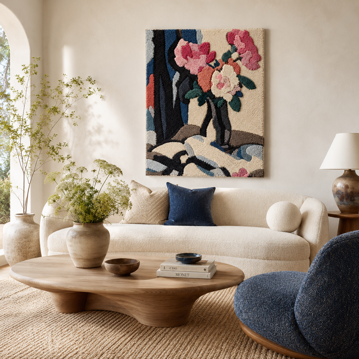 Close-up of Hewn Earth Afterglow Palms wall art featuring vibrant palm leaf designs on a textured background.
