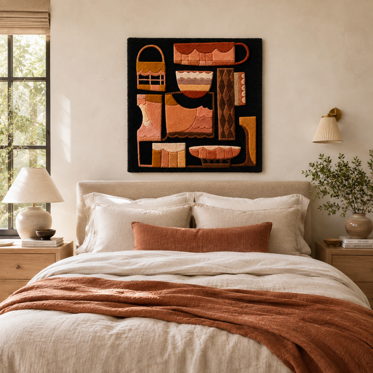 Hewn Earth Cinder Willow wall art featuring a textured, abstract design in earthy tones, ideal for modern home decor.