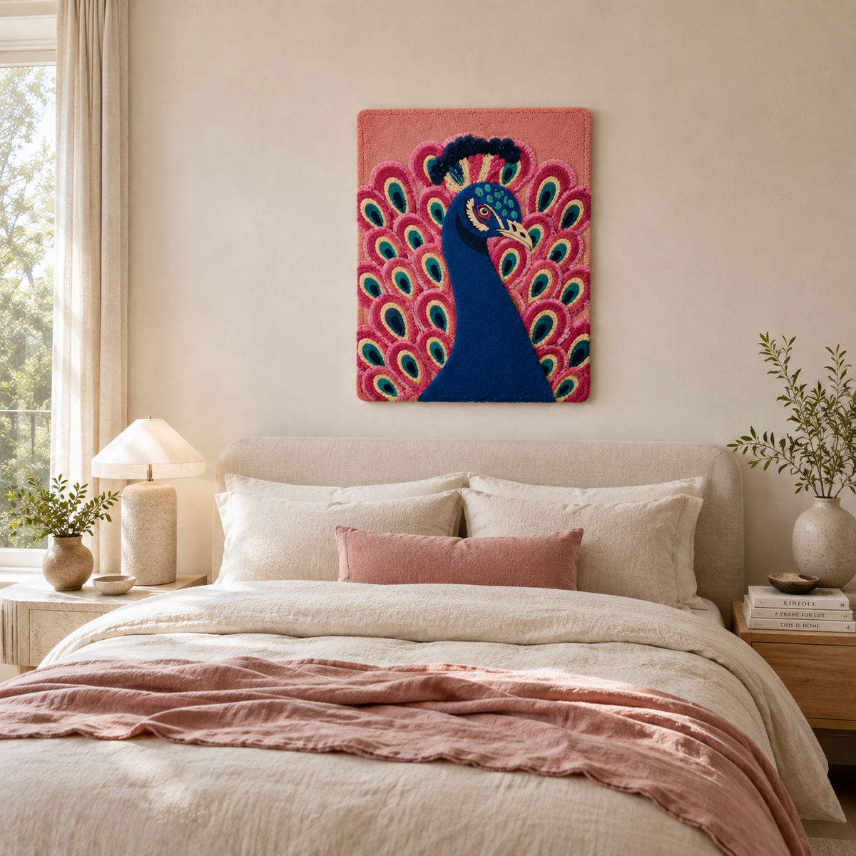 Hewn Earth Ember Estuary wall art featuring abstract earth-tone shapes on a neutral background.