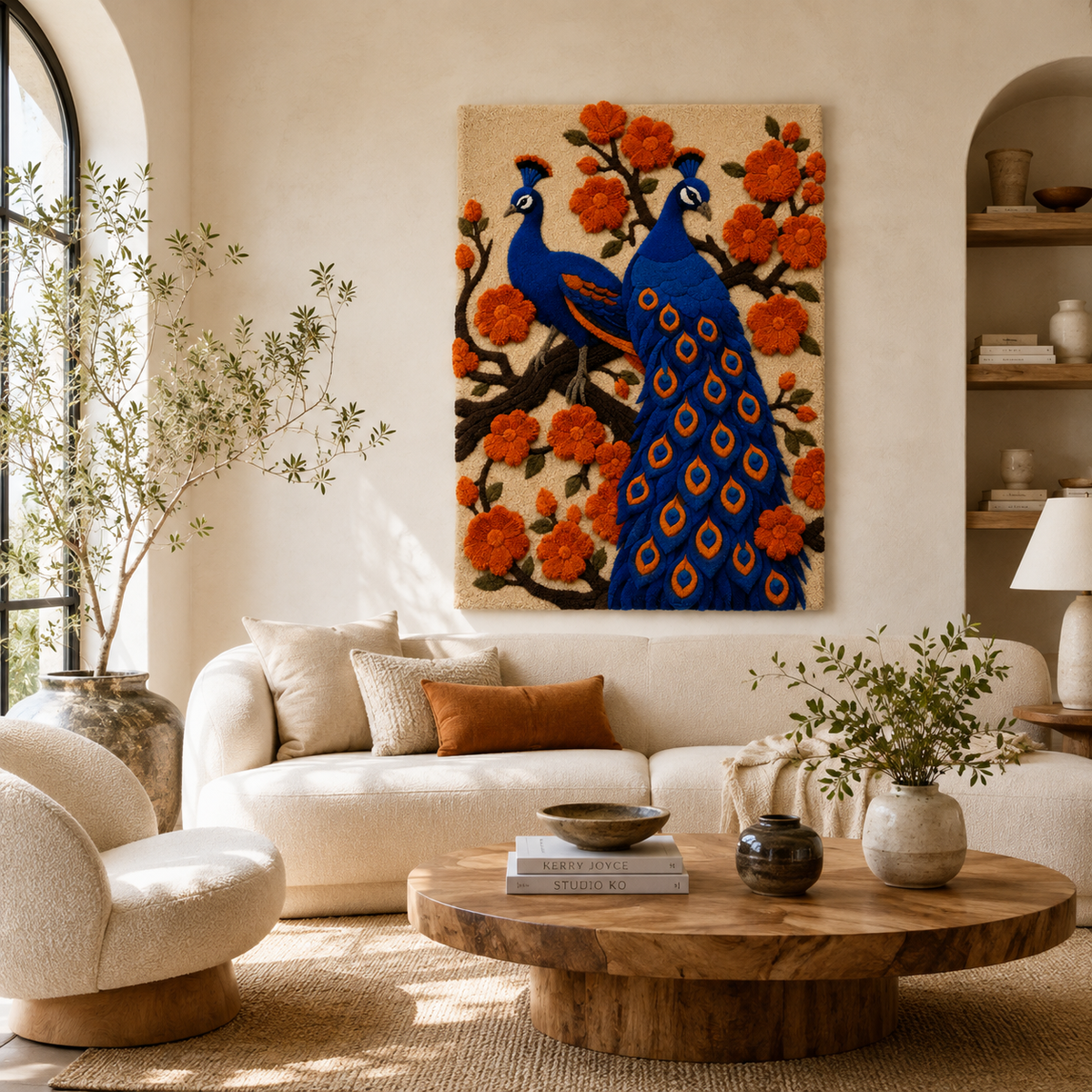 Hewn Earth Gilded Aviary wall art featuring intricate gold-toned bird and flower design on a neutral background.