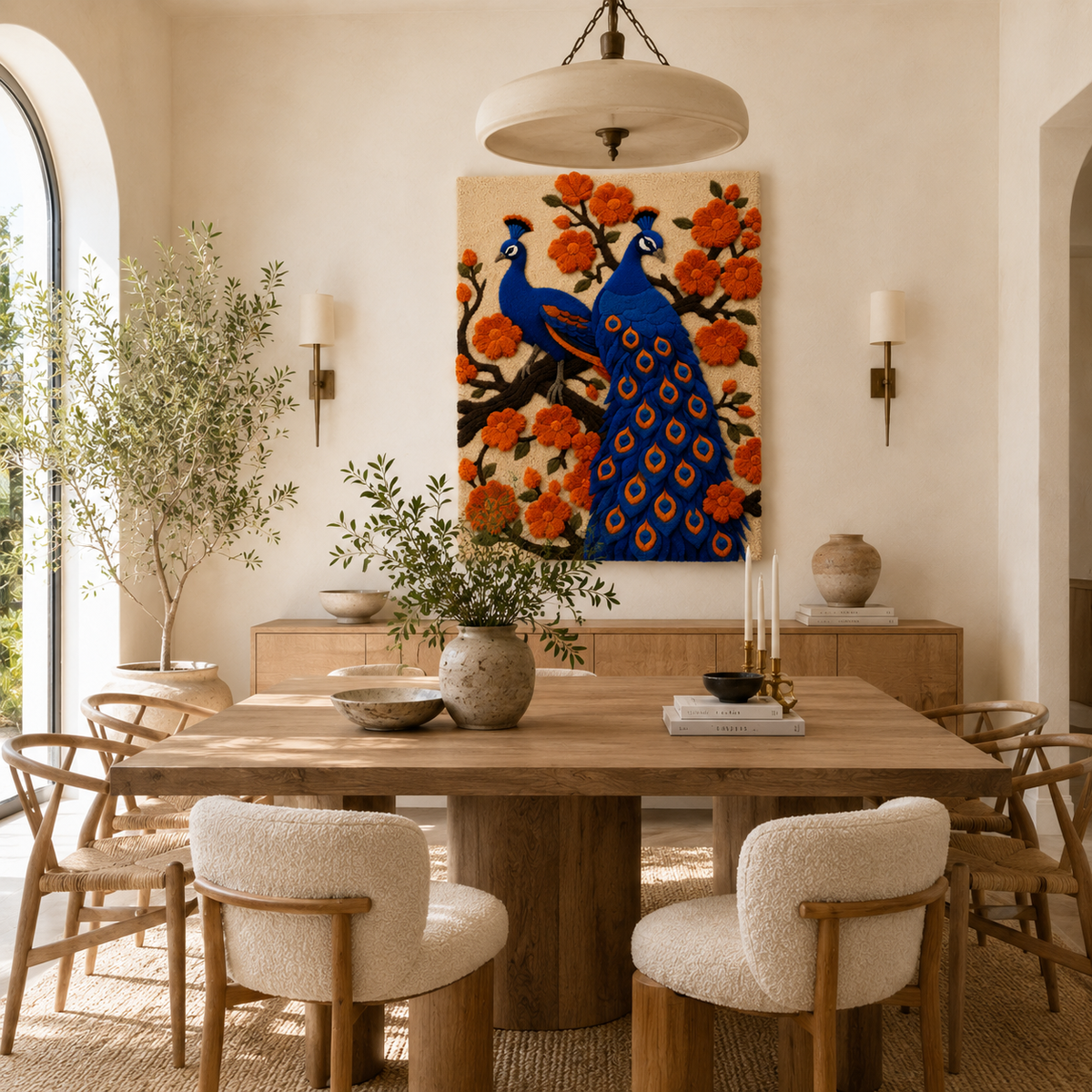 Hewn Earth Gilded Aviary wall art featuring intricate bird and foliage design in gold tones on a neutral background.