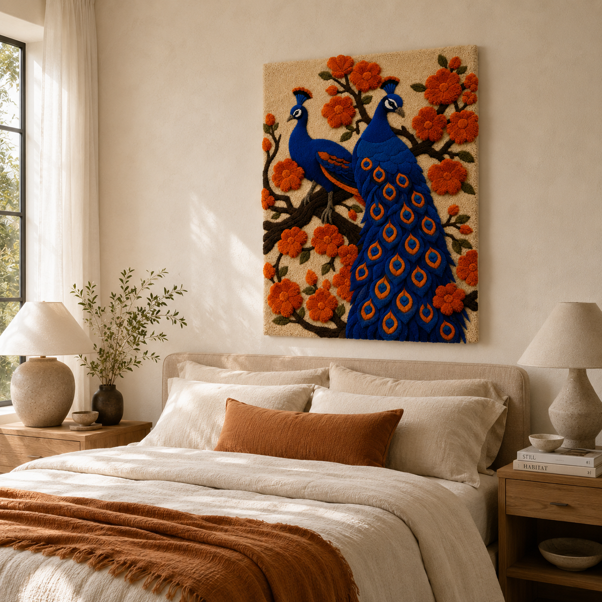 Gilded Aviary wall art by Hewn Earth featuring a detailed golden bird perched among branches, decorative botanical design.