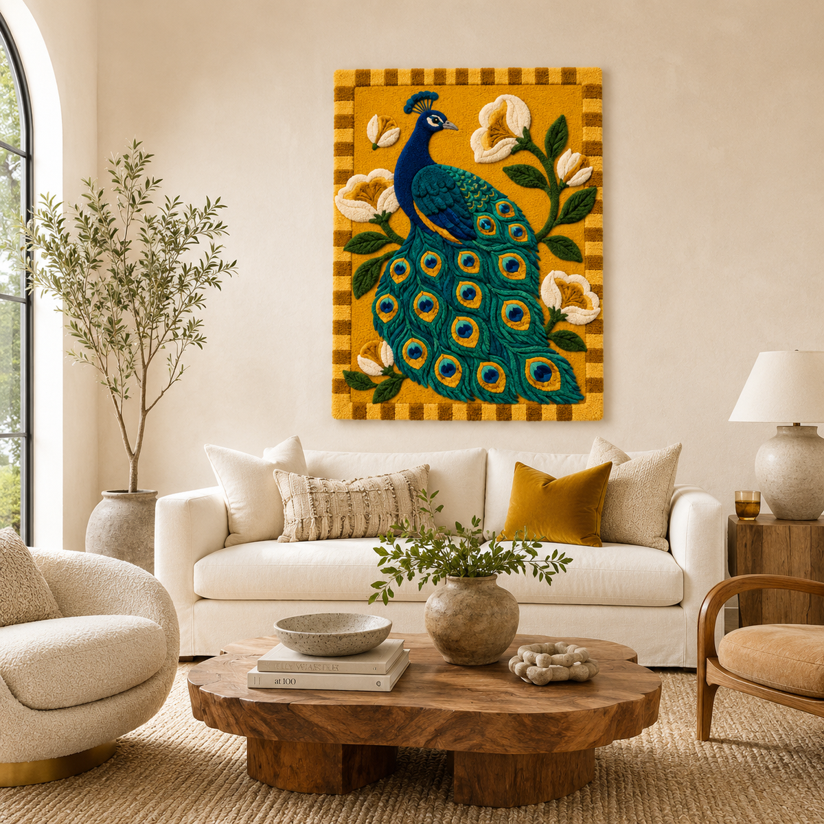 Close-up of Hewn Earth Luminous Grove wall art showcasing intricate textured design and natural earthy tones.
