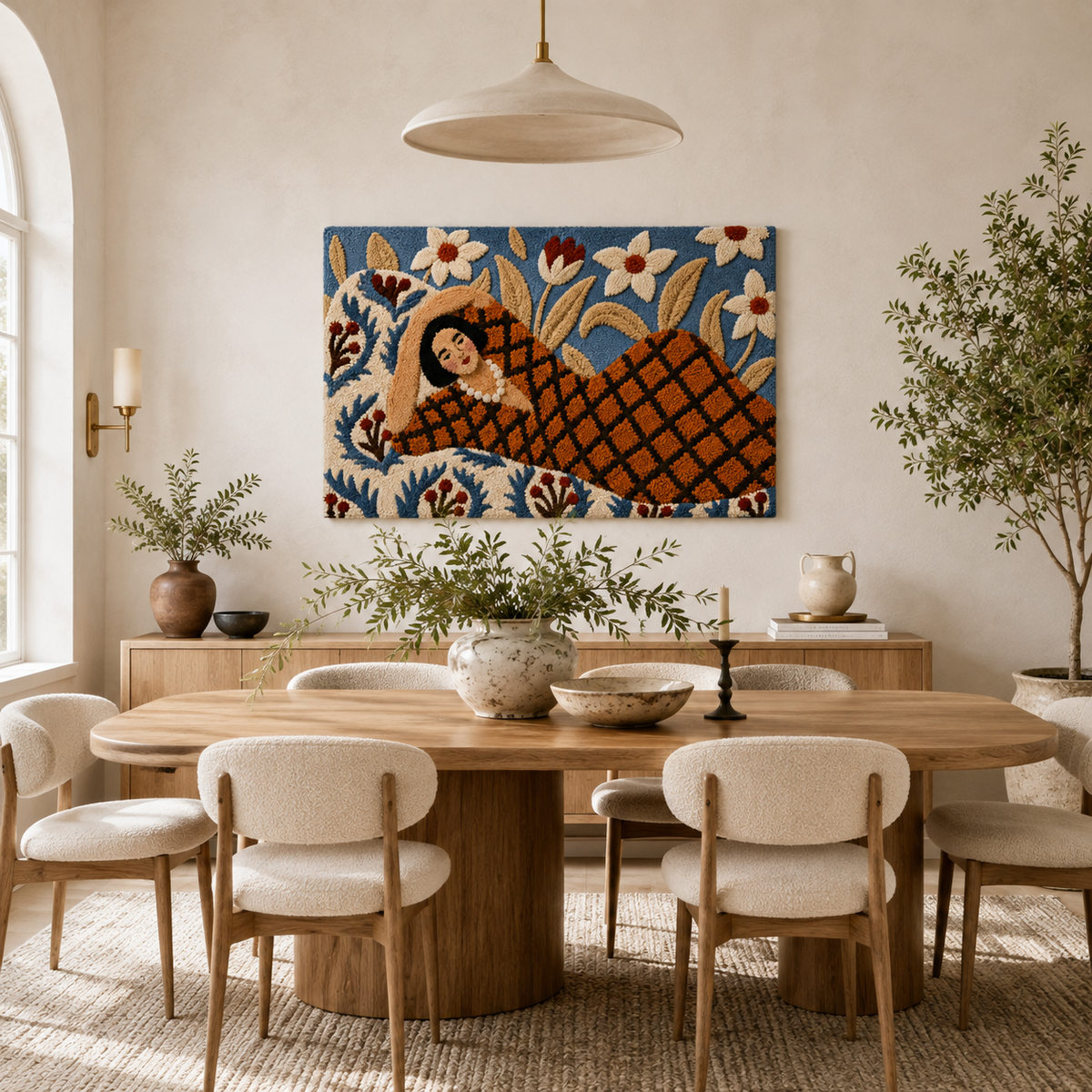 Hewn Earth Afterglow Nightfall wall art featuring a vibrant, abstract sunset scene on a canvas wall hanging.