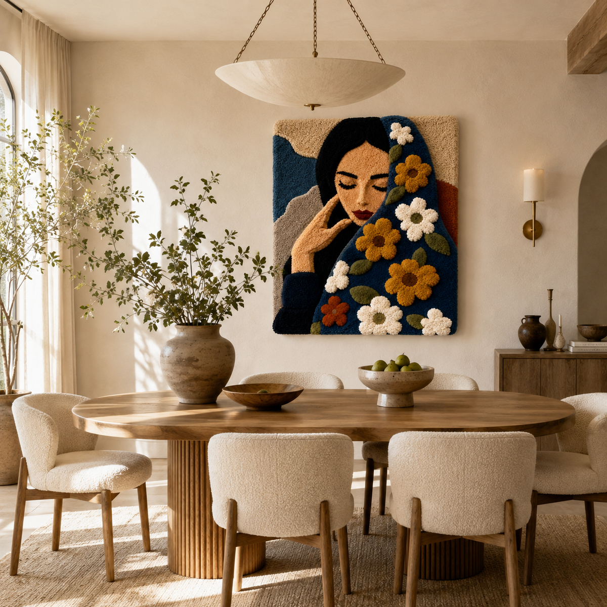 Hewn Earth Luminous Parade wall art featuring vibrant, abstract design displayed in a modern room setting