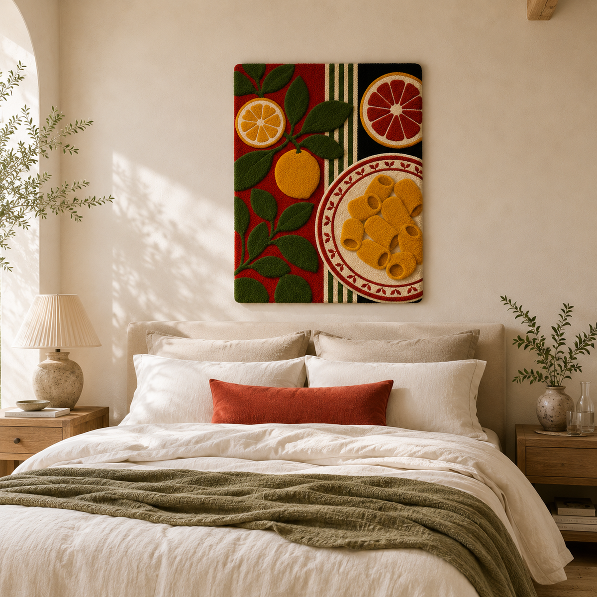 Hewn Earth Afterglow Iris wall art featuring vibrant, abstract floral design in bright hues on a textured background.
