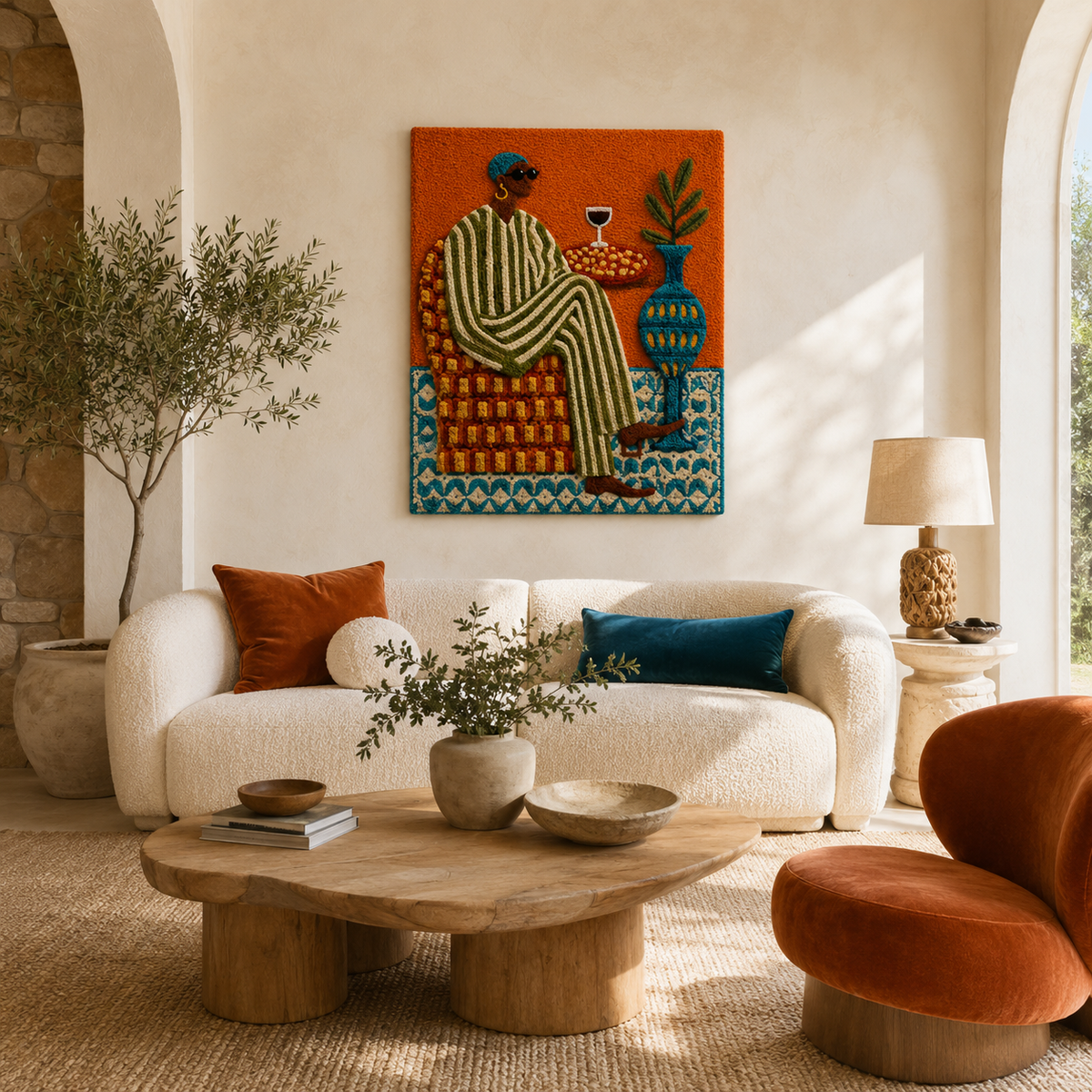 Hewn Earth Cinder Oasis wall art featuring abstract desert landscape in earthy tones, suitable for modern interior decor.